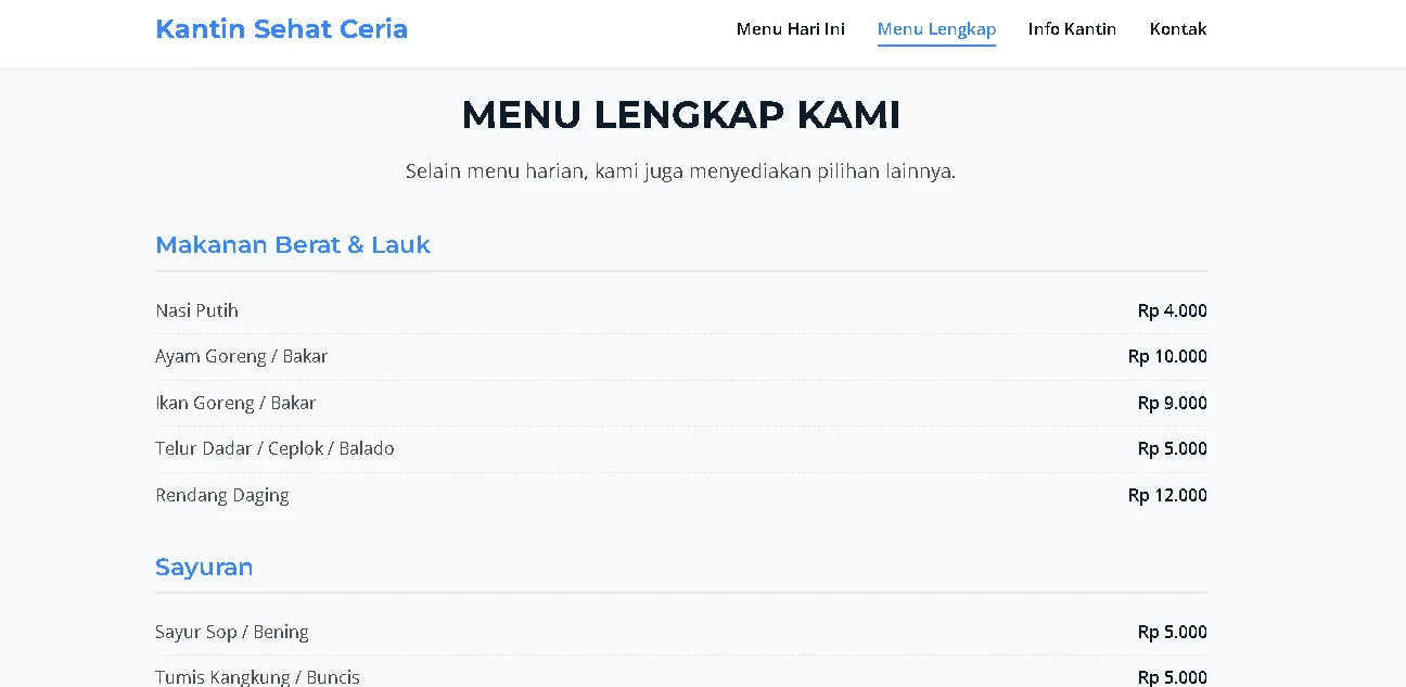 Contoh Website UMKM Kantin