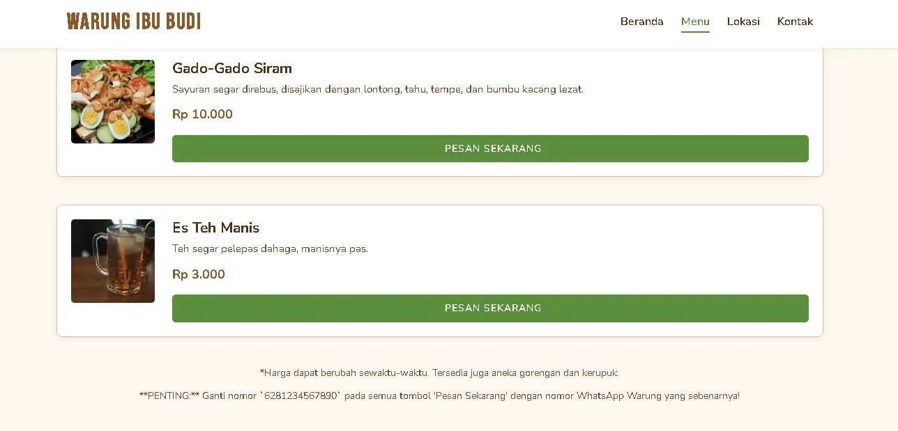 Contoh Website UMKM Warung Makan
